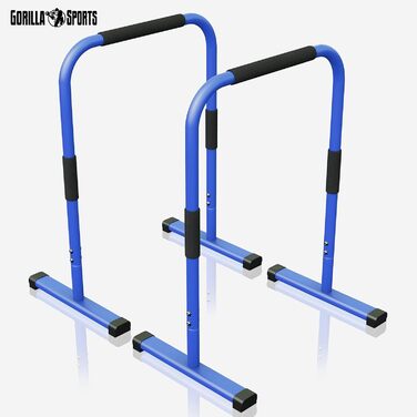 Паралети GORILLA SPORTS® для віджимань і діпів, 2 шт, сталь, 68x45x94 см, до 200 кг, нековзкі, сині – станція для діпів, бруси для каллістеніки