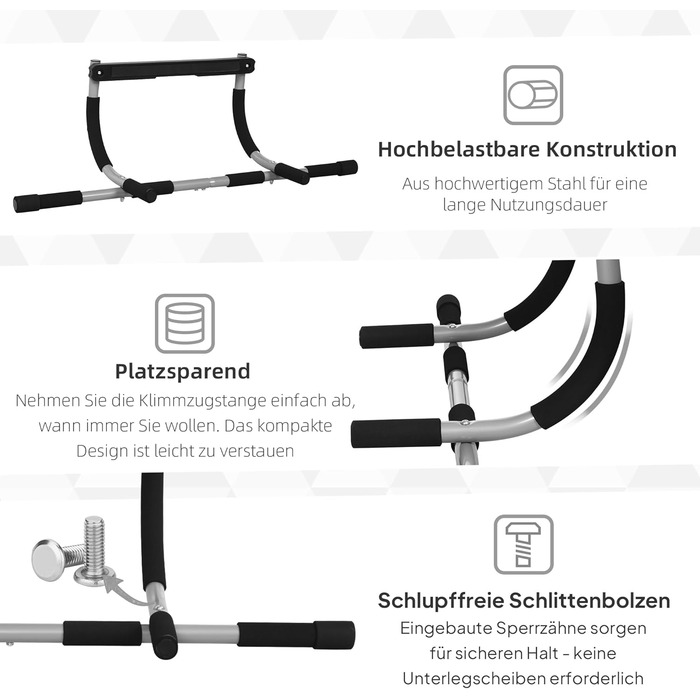 HOMCOM Турнік для дверей без свердління, турнік для підтягувань, максимальне навантаження 110 кг, турнік з неслизькими ручками, тренажер для дому