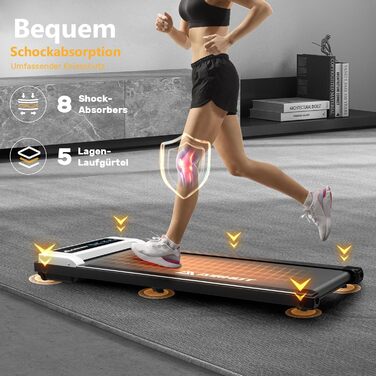 Бігова доріжка Walking Pad 2.5 к.с., тиха підлогова бігова доріжка з пультом і LED-дисплеєм для дому та офісу, компактна переносна (біла)