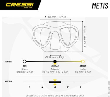 Маска для фрідайвінгу Cressi Metis для фотографів - низький об'єм, силіконовий ущільнювач, чіткі лінзи, якість з 1946