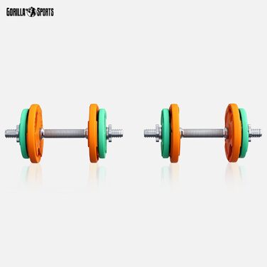 Набір гантелей GORILLA SPORTS® 20 кг (2 шт.) 30 мм, чавун, гумові ручки, ваги 4x1.25 кг / 4x2.5 кг, зірковий/федерний замок, рифлений хват - набір гантелей, короткі гантелі зі зірковими замками