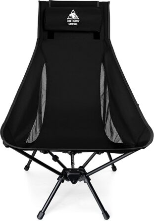 OneTigris TIGERBLADE складаний туристичний стілець з високою спинкою, 170 кг, легкий, з трикутним каркасом, з 2 кишенями, для відпочинку на природі, риболовлі, пікніків (Чорний)