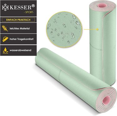 Гімнастичний килимок KESSER 183x61 см, TPE, нековзкий, з ременем для перенесення, для йоги, фітнесу, пілатесу, товстий та м'який