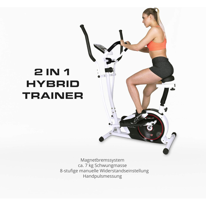 Ергометр Christopeit Crosstrainer CT 4 – 2-в-1 тренажер для ходьби та бігу з магнітною системою опору 7 кг, 8 рівнів навантаження, LCD-дисплей, датчики пульсу та підставка для планшета – для щадного впливу на суглоби (з килимком)