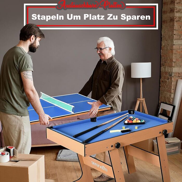 SereneLife 5-в-1 Мультифункціональний стіл: більярд, пінг-понг, кікер, аерохокей, шафлборд – для дітей та дорослих (складний)