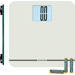 Електронна вага Salter 9075 WH3R Premium Max, скляна платформа, до 250 кг, цифрова вага для людей, XL-дисплей, килимові ніжки, батарейки, біла