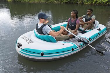 Надувний човен Bestway Hydro-Force Adventure Elite X5, 5-місний, з насосом, веслами, сидіннями, сумкою для спорядження, 364x166x45 см, бірюзово-сірий