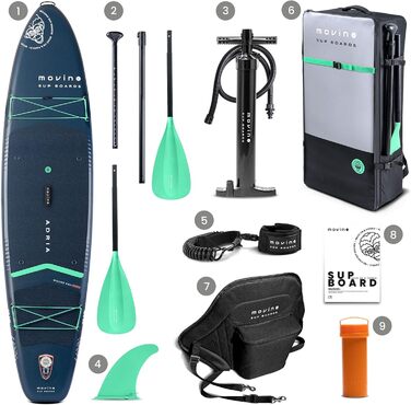 Надувний SUP Борд Movino Stand Up Paddle Board 350 см - 2в1 SUP/Каяк, до 165 кг, комплект з аксесуарами, Adria 11’6', зварний рейлінг, 15 PSI, Marineblau-Mint