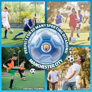 М'яч для футболу Manchester City FC, ліцензійний, розмір 3, 4 або 5 - подарунок для фанатів, блакитний