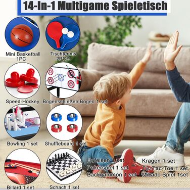 Стіл для ігор HLC 14-в-1: більярд, баскетбол, теніс, хокей, дартс, боулінг, лабиринт, кільця, шахи, хрестики-нулики, Мікадо, нарди