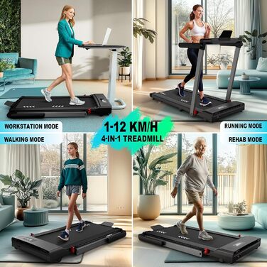 Біговий тренажер ORISYN для дому, складаний, 1-12 км/год, 3 в 1 Walking Pad з LED-дисплеєм, 12 програм, пульт ДК, сумісність з APP, чорний