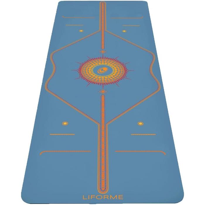 Yogamat Liforme з принтом – патентна система вирівнювання, неслизька, екологічна, біорозкладна, стійка до поту, довга, широка та товста для комфорту (Сяюче сонячне блакитне)