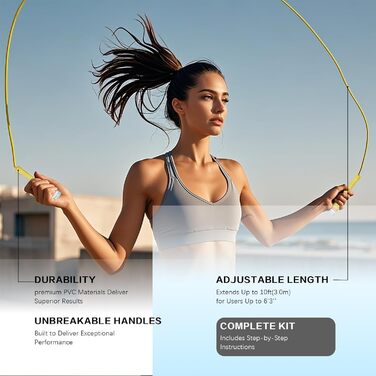 Стрибкове канат Springseil 300 см, ПВХ, бавовняний корд, ергономічні ручки, регульована довжина, чорний (жовтий)