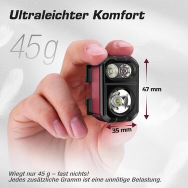 EverBrite LED налобний ліхтар: перезаряджуваний, 45г, IP67, 7 режимів, червоне/зелене світло. Ідеально для бігу, піших прогулянок, кемпінгу.