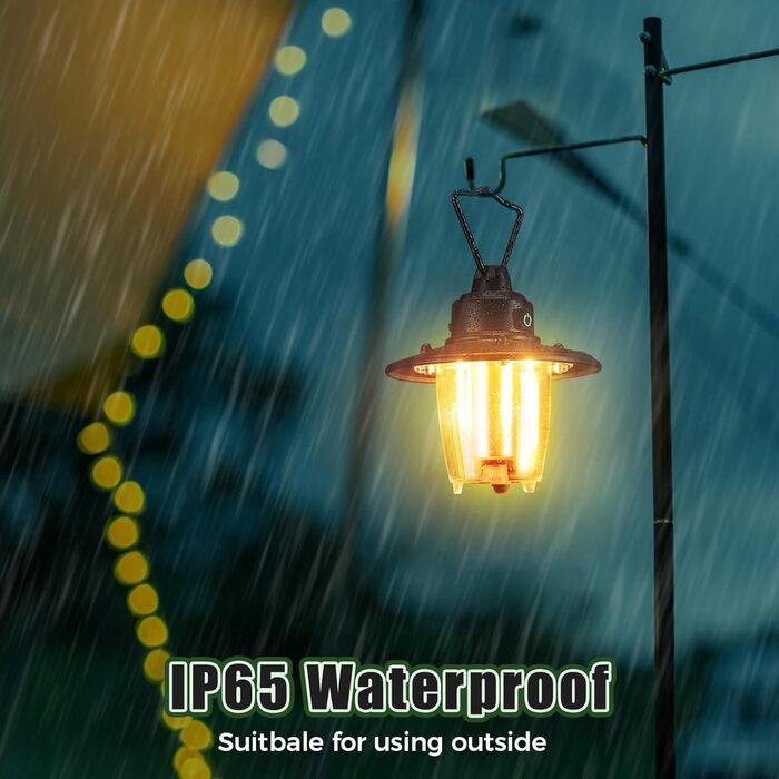 LED кемпінгова лампа: перезарядна, портативна, з гачком, ретро-дизайн, 3 режими світла, регулювання яскравості, 2800 mAh, IP65, для намету, кемпінгу, надзвичайних ситуацій