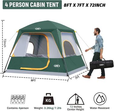 Намет кемпінговий 4-8 осіб Campingzelt водонепроникний, з тентом, зелений 240x210x180 см для кемпінгу, туризму та трекінгу