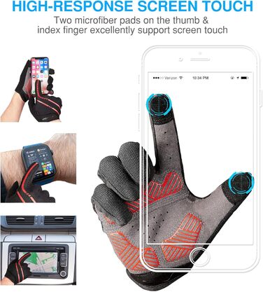 Велосипедні рукавички Vofinger – посилені, дихаючі, для чоловіків/жінок, з підтримкою сенсорного екрану та антиковзанням, для їзди, походів, катання (червоні, XL)