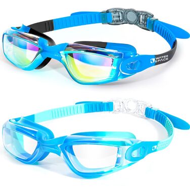Дитячі окуляри для плавання Kinder 2 шт. для дітей 3-14 років, антизапітніння, UV-захист, блакитні та світло-блакитні