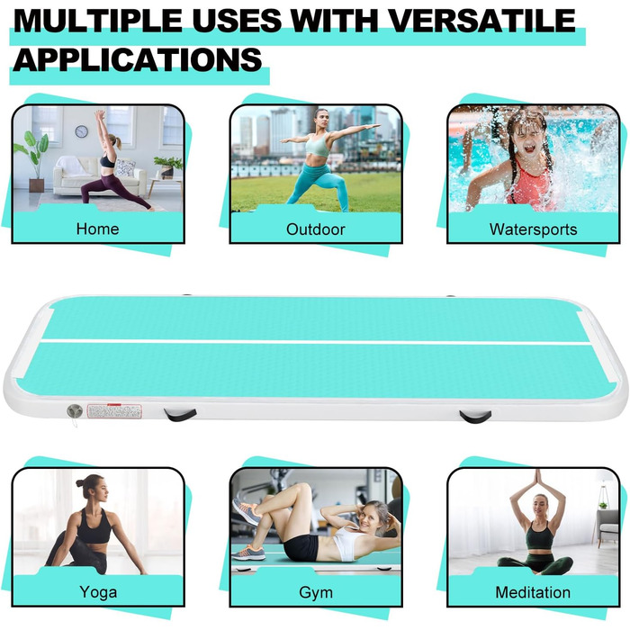 Надувна гімнастична килимок, 2м/3м/4м/5м/6м, 10см, для фітнесу, йоги, танців, сімейного відпочинку (зелений, 3м*1м*0.1м)