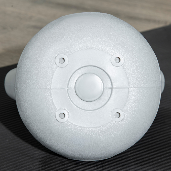 Гантель-гиря, 12 кг, з плоскою основою, великою ручкою, пластиковим покриттям, синього кольору, розміром 24 x 17 x 28 см