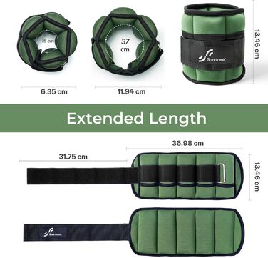 Штанги на щиколотки Sportneer, регульовані, 1 кг - 4,5 кг, для фітнесу, тренувань, ходьби, бігу, 2.2 кг на щиколотку, 4.5 кг пара (Хакі)