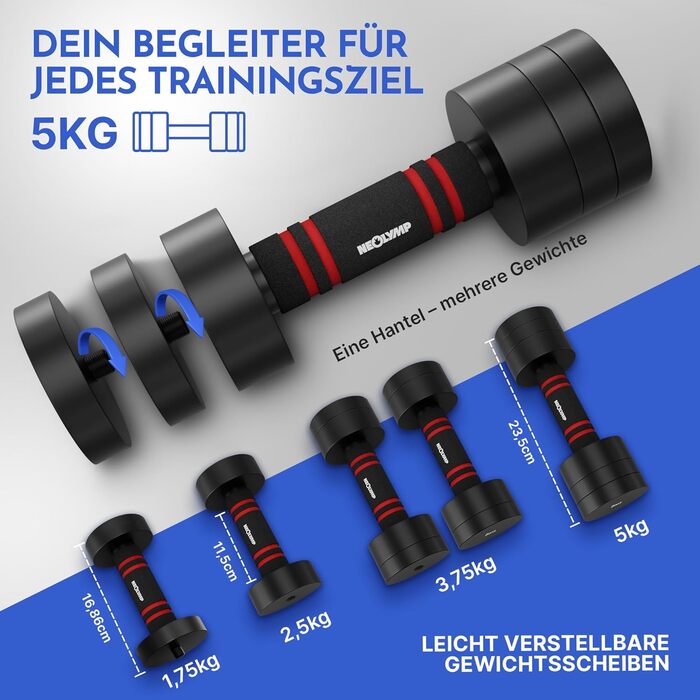 Набір гантелей Neolymp 2шт, регульовані 1,75-10 кг – сталеві гантелі, компактний набір, пінопластова ручка, чорний хром, 2 x 1,75 - 5 KG