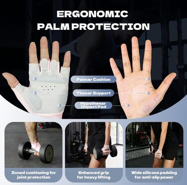 Фитнес рукавички COFIT для тренувань, з підтримкою зап'ястя, для жінок та чоловіків, для важкої атлетики, силових тренувань, бодібілдингу, рожевий/сірий, розмір S