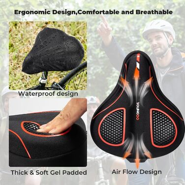 Покриття для велосипедного сидіння YOUNGDO, ергономічний гелевий чохол, м'яка та комфортна підставка для сидіння велосипеда з дощовим захистом, для жінок та чоловіків (червоний, широкий)
