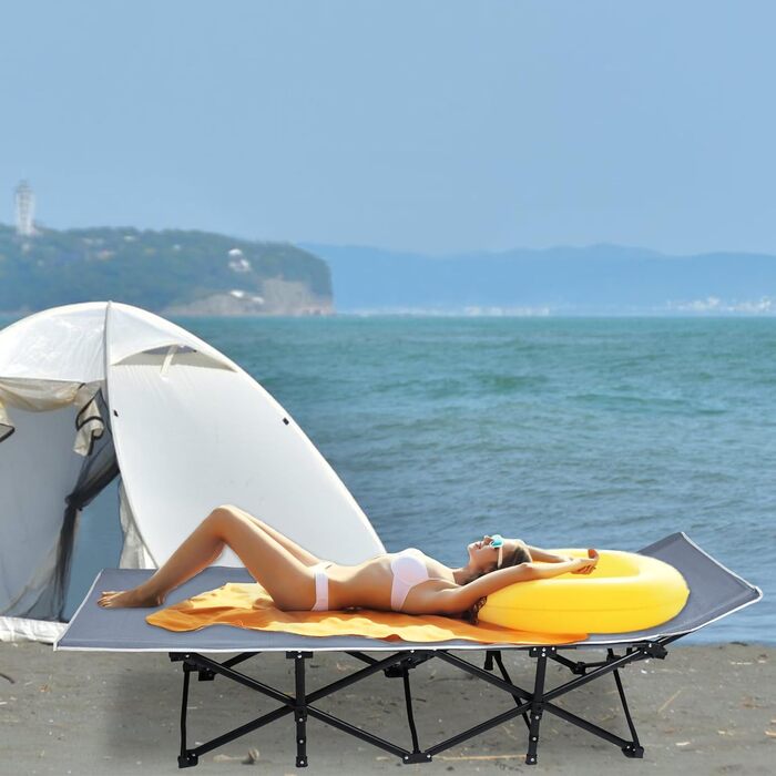 Розкладне ліжко для кемпінгу FIVMEN з сумкою для зберігання - 190x62x38 см, до 250 кг, для відпочинку на природі, в саду, у подорожах