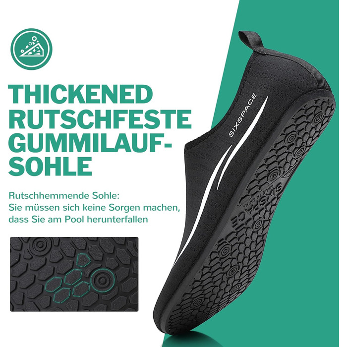 Шкарпетки для плавання та водних видів спорту (чоловічі/жіночі) – дихаючі, швидковисихаючі, розмір 34-47, колір чорний