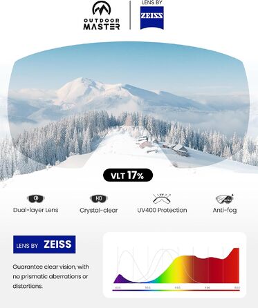 Гірськолижні окуляри OutdoorMaster Ultra з лінзами ZEISS, магнітні змінні лінзи (Срібляста 17% + Прозора), протизапотівання, OTG для сноуборду