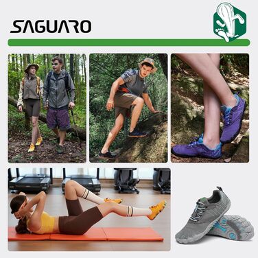 Чоловічі та жіночі барефут кросівки SAGUARO для фітнесу, хайкінгу та трейлраннінгу. Розміри 36-48 EU. Сірі.