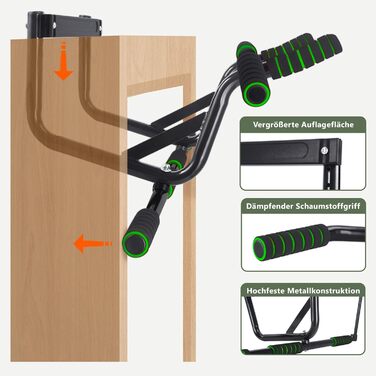 Турнік для дверей Klimmzugstange: турнік для підтягувань без свердління, з м'якими ручками, зелений