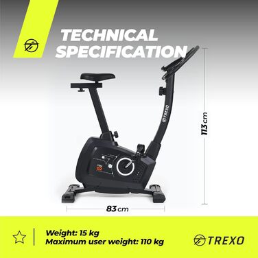 TREXO Hex стаціонарний велотренажер з комп'ютером, магнітною системою навантаження, міцна конструкція, маховик 4 кг, чорний EB-H02