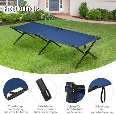 Кемпінгове ліжко Costway з металевим каркасом, складне, військового типу, одинарне, для кемпінгу та подорожей, 190 x 67 x 42 см (блакитне)