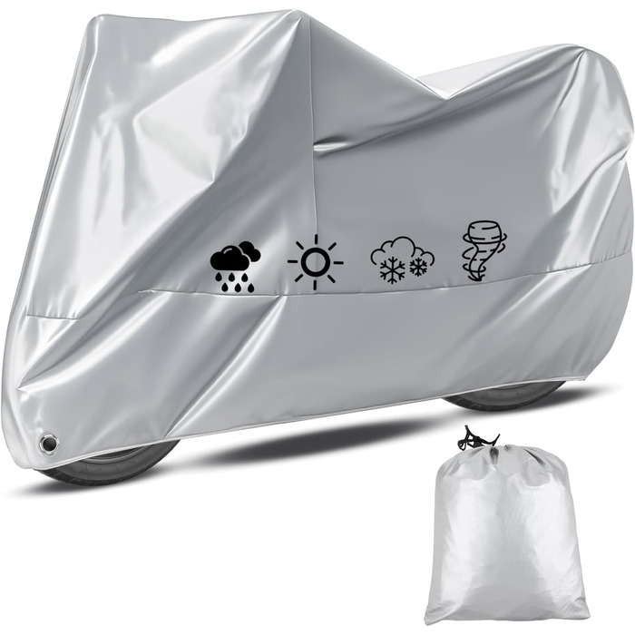 Водонепроникний захисний чохол для мотоцикла Motorrad Abdeckplane 210D, UV-стійкий, зимовий, для скутера/ролера/мопеда (245x105x125 см, сріблястий)