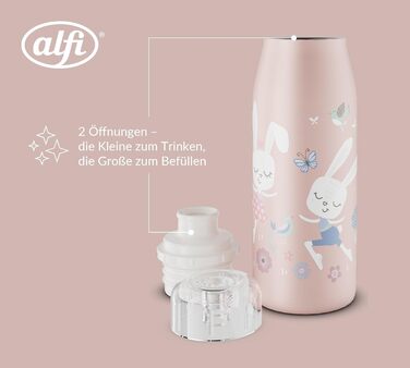 Дитяча термобутилка alfi KIDS ISO 350 мл, рожевий Балерина Зайчик, нержавіюча сталь, герметична, з кришкою, зберігає тепло 12 годин, холод 24 години, підходить для газованих напоїв, BPA-free