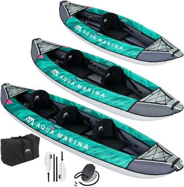 Aqua Marina Laxo-380 Надувний каяк для 2-3 осіб, комплект з веслом, насосом і рюкзаком, 380×90 см