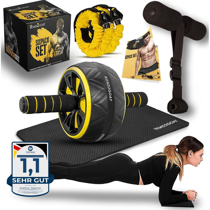 ROAD2GOAT® Тренажер для пресу - роликовий тренажер для дому, для чоловіків та жінок, чорний/золотий