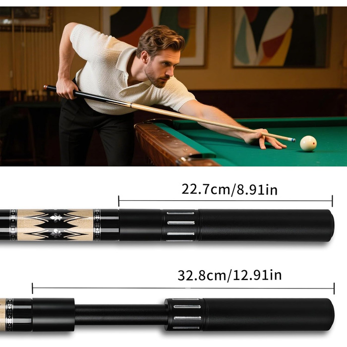 AKLOT Більярдний кий професійний з телескопічним подовженням, канадська береза, з кейсом для кия, 147 см (58''), 538-595 г (19-21oz) (Сріблястий 595 г)