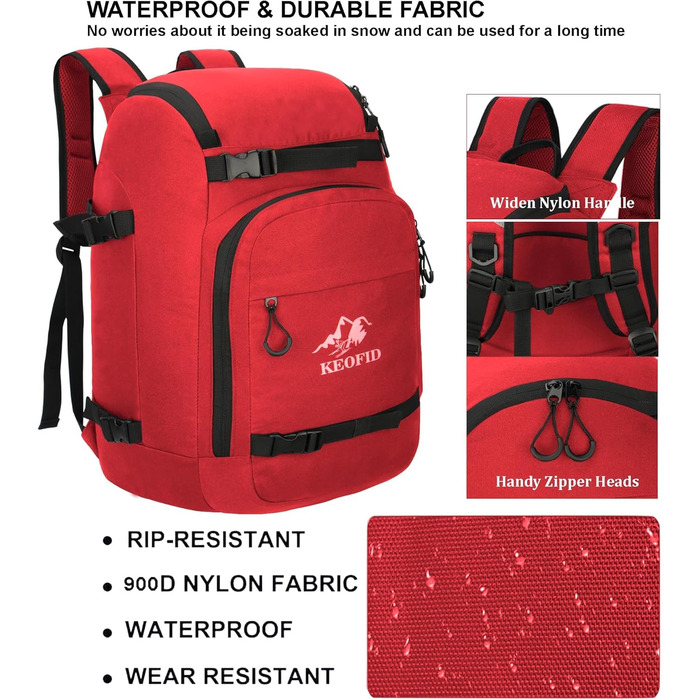 Чохол для лиж KEOFID: універсальний рюкзак-сумка для лиж та сноуборду (50л, червоний)