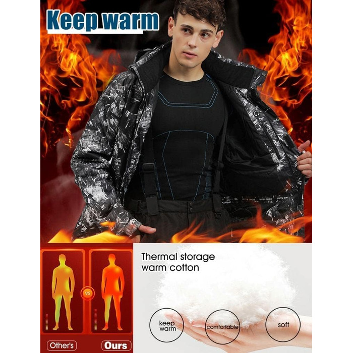 Комплект чоловічого гірськолижного костюма ALSOGO: куртка та штани, теплий, водонепроникний, вітронепроникний, з капюшоном, для сноуборду та гірськолижного спорту, білий, розмір L