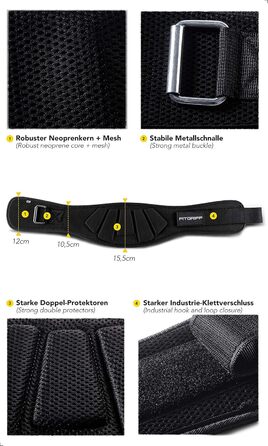 Пояс для важкої атлетики Fitgriff V1, універсальний тренувальний пояс для бодібілдингу, кросфіту та силових вправ, чорний, розмір XXL, обхват талії 108–118 см, для чоловіків і жінок