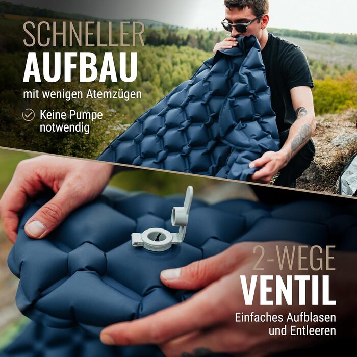 WANDERFALKE® 550g Легкий Надувний Килимок для Туризму - (XL, 66 см) - Килимок для Кемпінгу з Компактним Розміром для Відпочинку на Відкритому Повітрі, Походів, Піших Прогулянок та Bikepacking (Зелений)
