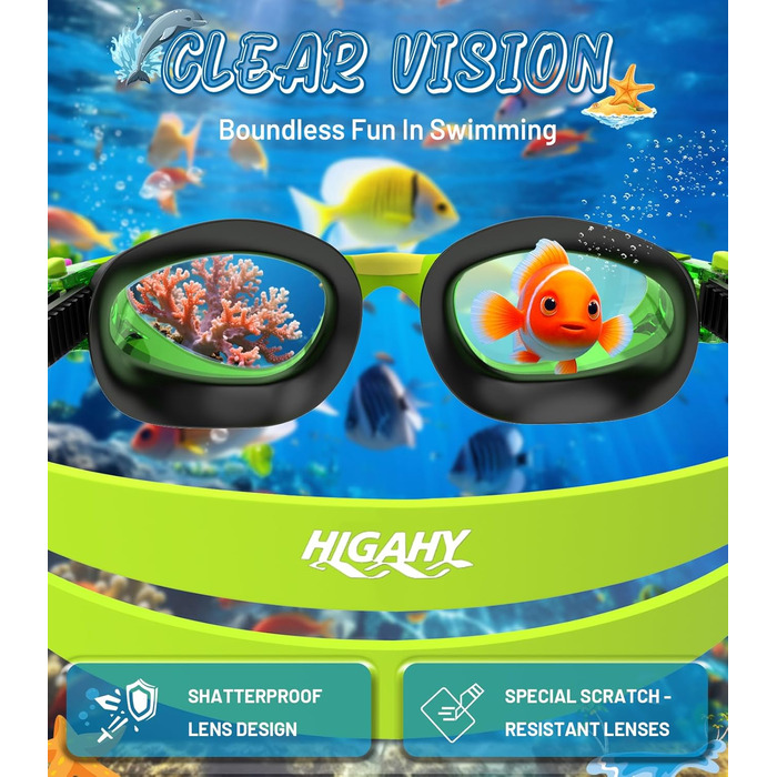 Дитячі окуляри для плавання Schwimmbrille: з UV-захистом та антифогом, водонепроникні, для хлопчиків та дівчаток 6-14 років (Чорно-сині + Зелені)