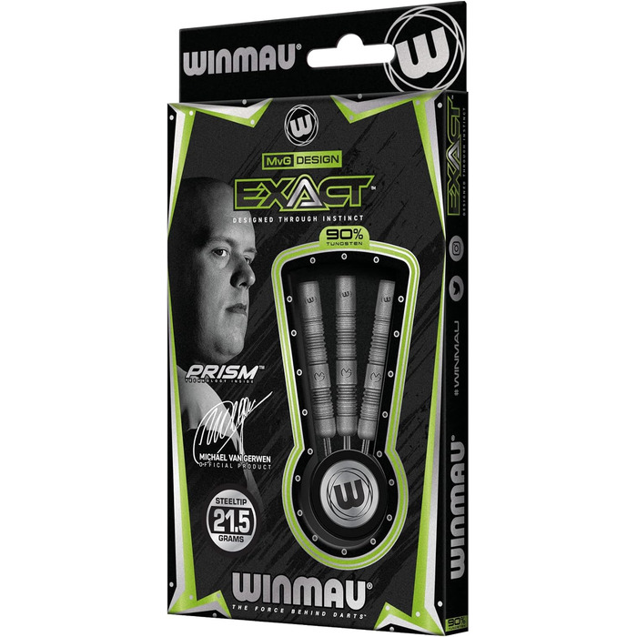 Дротики WINMAU Michael Van Gerwen MvG Exact 21,5 г, вольфрамові з оперенням і стрижнями