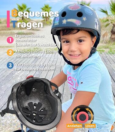 Дитячий велосипедний шолом Simply Kids з наклейками, сертифікований CPSC та CE, для скейтборду, велосипеда і самоката, регульований розмір 46-52/52-58 см, для хлопчиків та дівчаток від 2 років, дизайн Космос