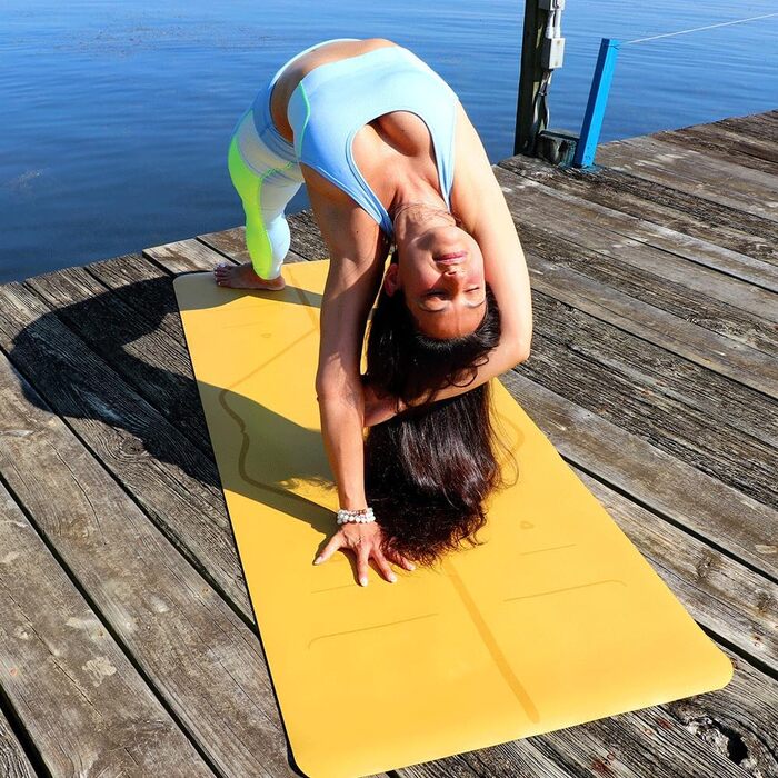 LIFORME килимок для йоги - екологічний, нековзний, з унікальною розміткою, біорозкладний (Golden Sand)