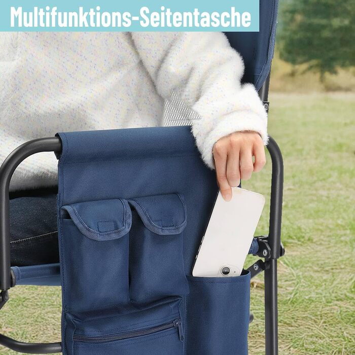 Кемпінговий стілець LEADZM складний зі столиком та відділенням для зберігання, дихаюча спинка, вантажопідйомність 10 кг, 600D Oxford, металевий каркас, 6x60x9 см, легкий та компактний для відпочинку на природі, риболовлі, фестивалів (2 шт., блакитний)