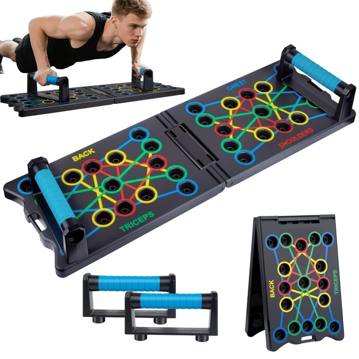 Лежанка для віджимань 24 в 1, складана, з ручками для тренування м'язів. Підходить для чоловіків та жінок (Чорний)